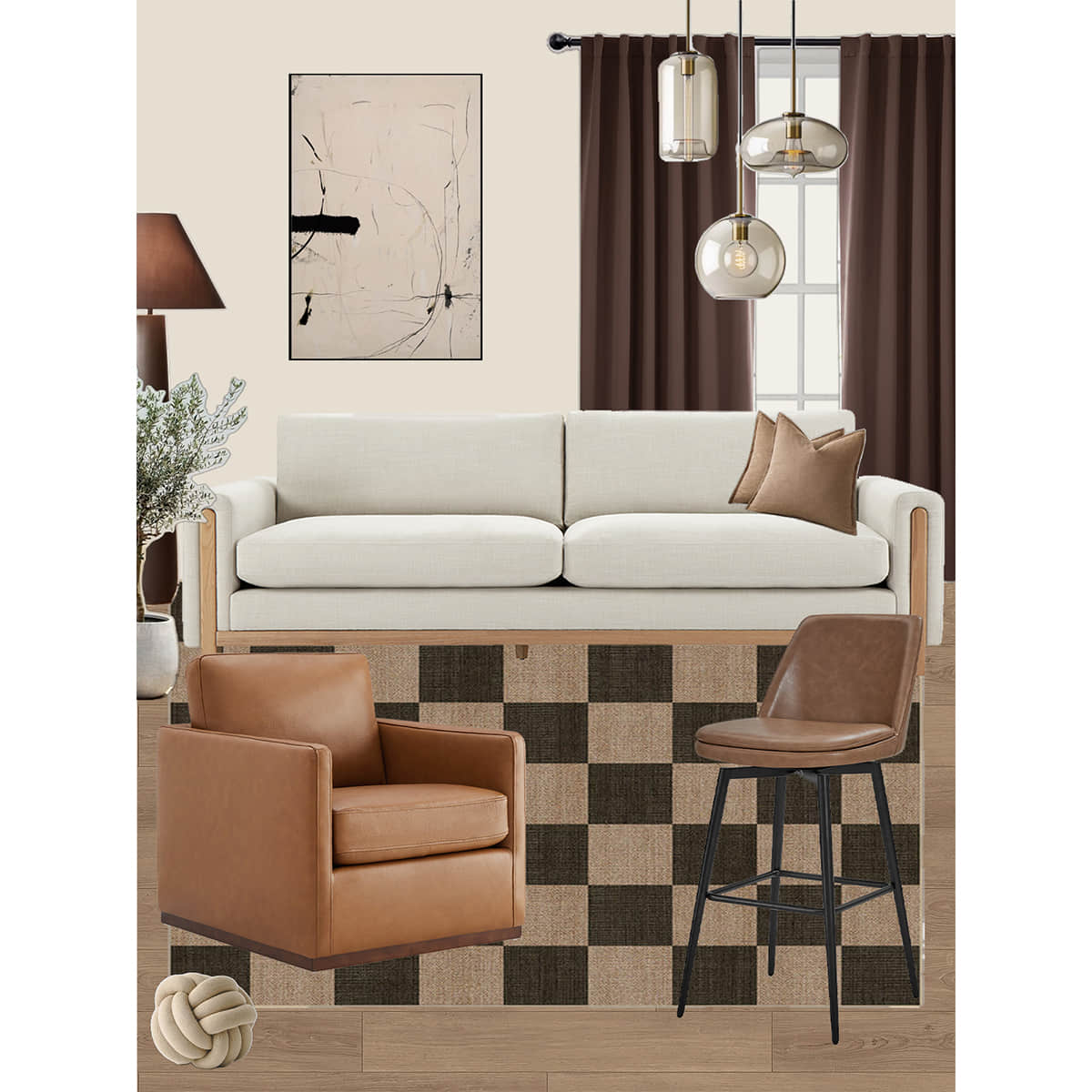 Sofa Set with Armchair and Stool in Contemporary Design