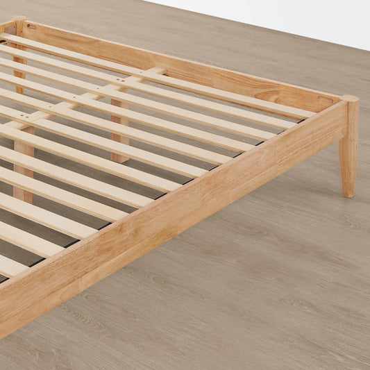 Solid Wood Bed with Boucle Upholstery and High Headboard