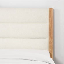 Solid Wood Bed with Boucle Upholstery and High Headboard
