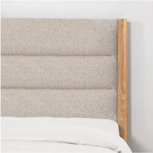 Solid Wood Bed with Boucle Upholstery and High Headboard