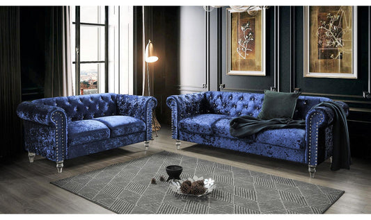 3-Seater Tufted Velvet Sofa with Crystal Accents