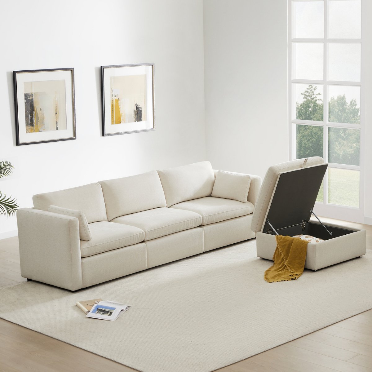 Storage Ottoman with Tufted Top Design