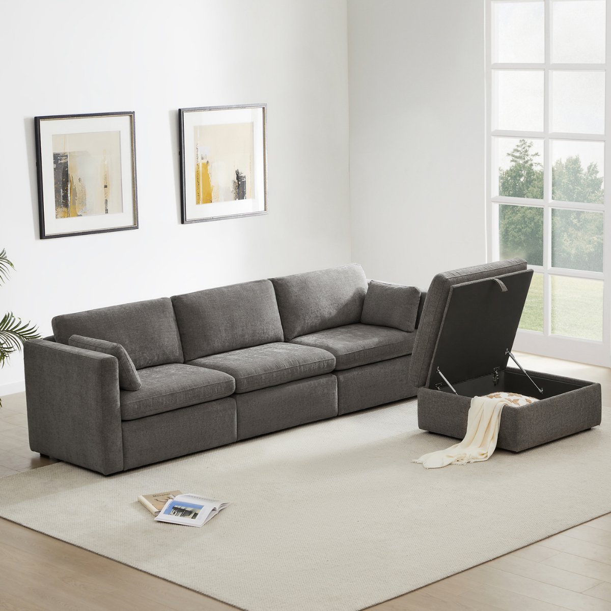 Storage Ottoman with Tufted Top Design