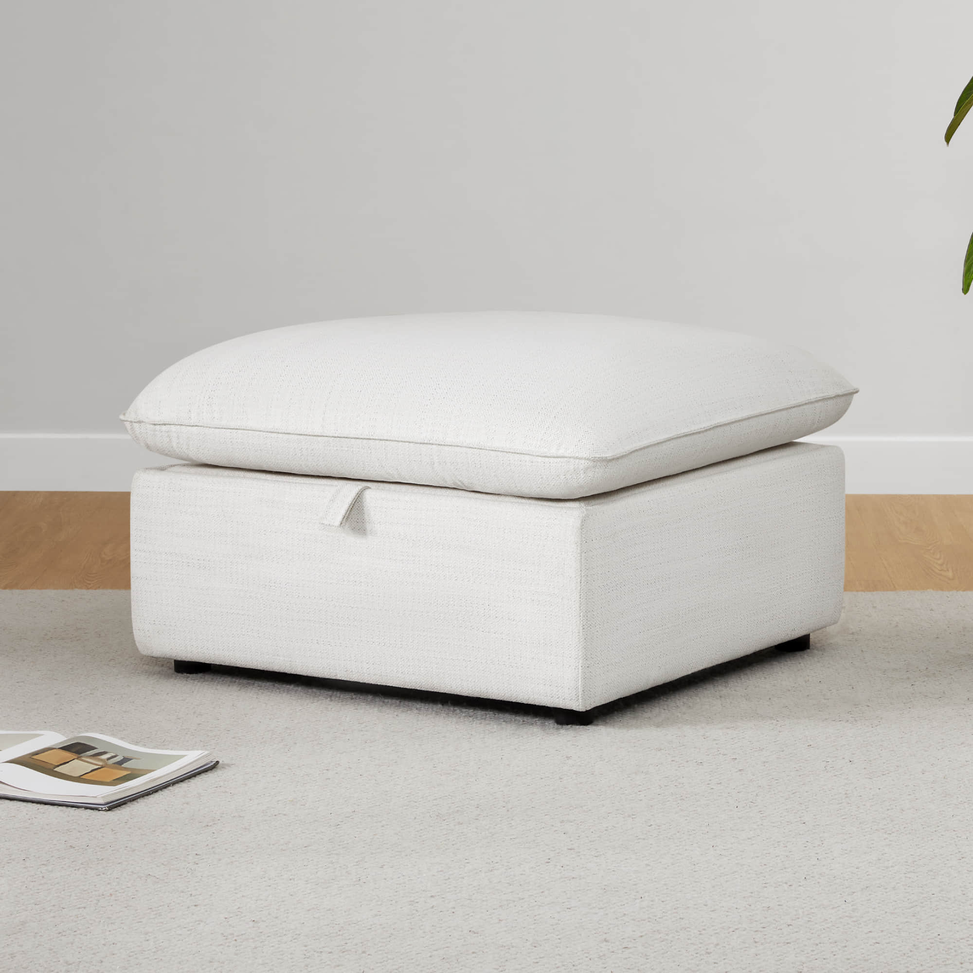 Storage Ottoman with Tufted Top in Soft Fabric