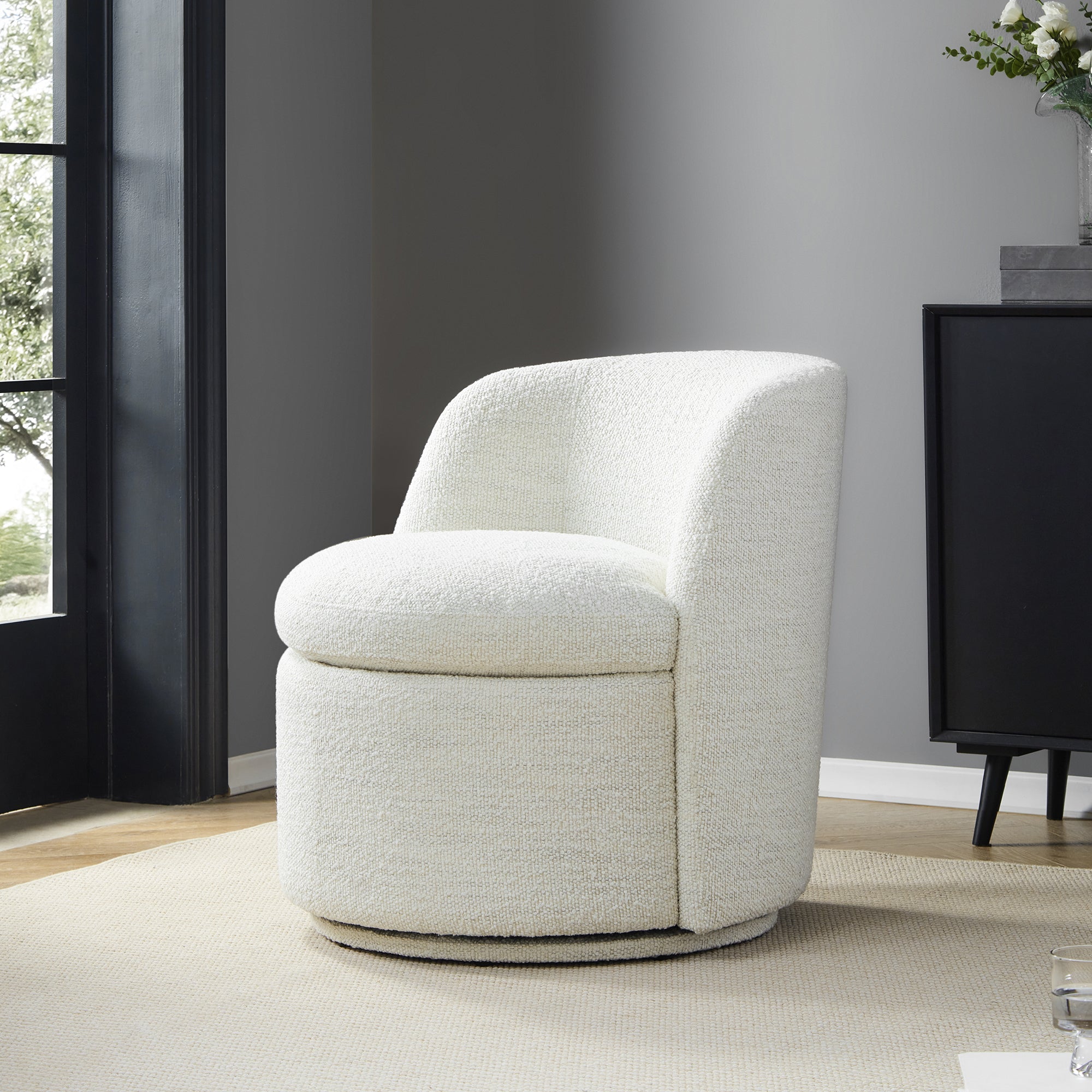Swivel Accent Chair in Boucle Fabric