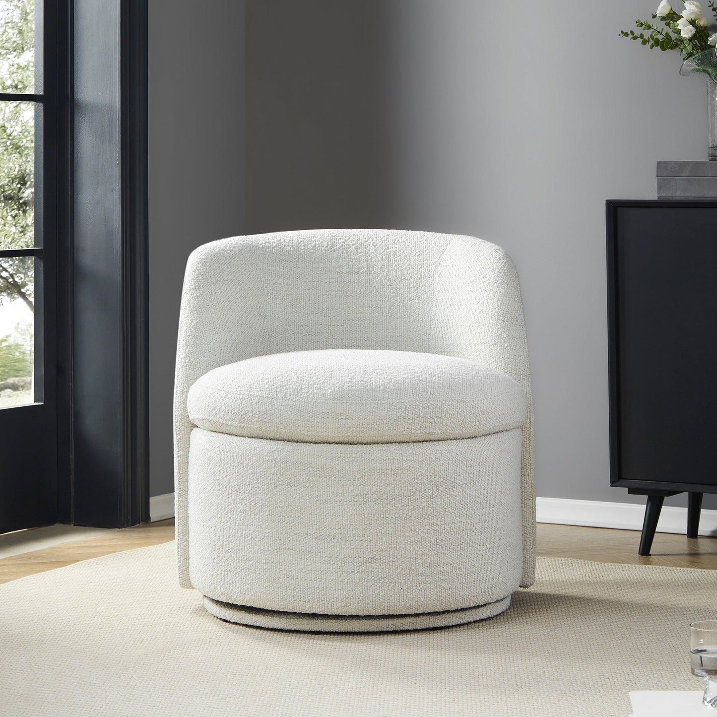 Swivel Accent Chair in Boucle Fabric