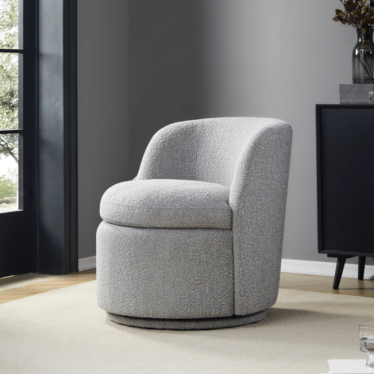 Swivel Accent Chair in Boucle Fabric