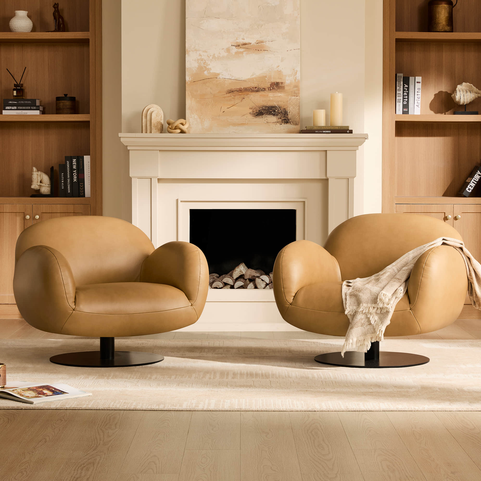Swivel Accent Chair in Cloud Puffy Genuine Leather