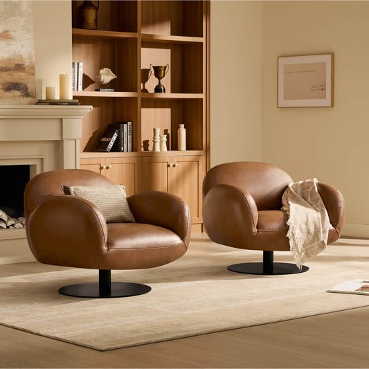 Swivel Accent Chair in Cloud Puffy Genuine Leather