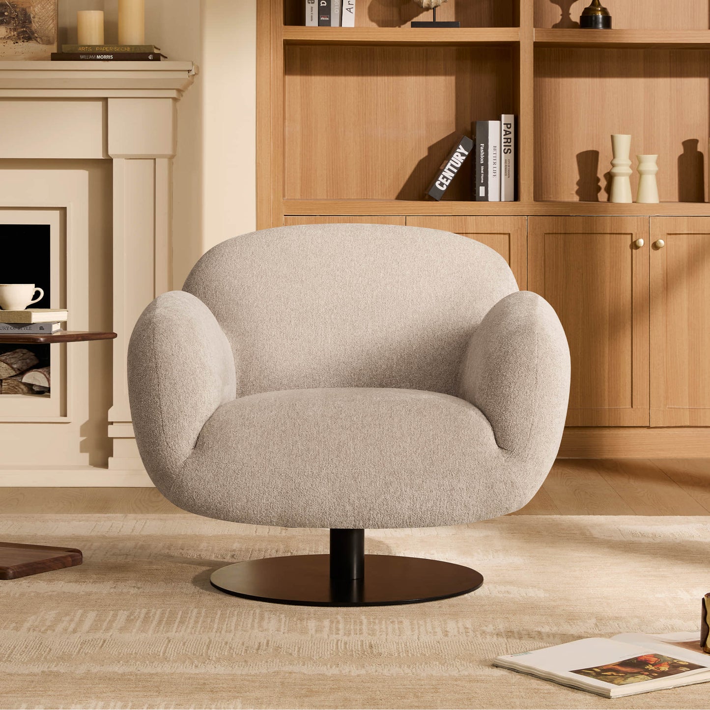 Swivel Accent Chair in Cloud Puffy Genuine Leather