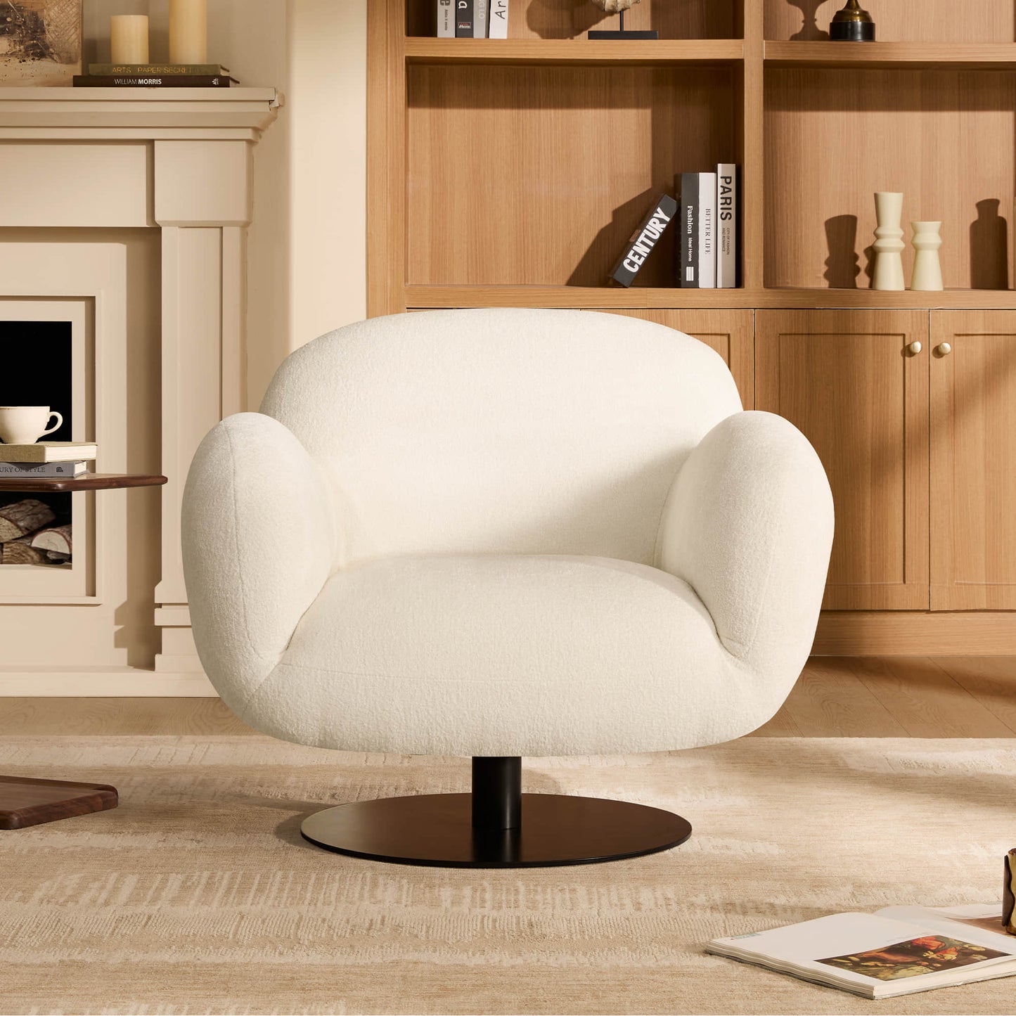 Swivel Accent Chair in Cloud Puffy Genuine Leather
