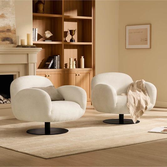 Swivel Accent Chair in Cloud Puffy Genuine Leather