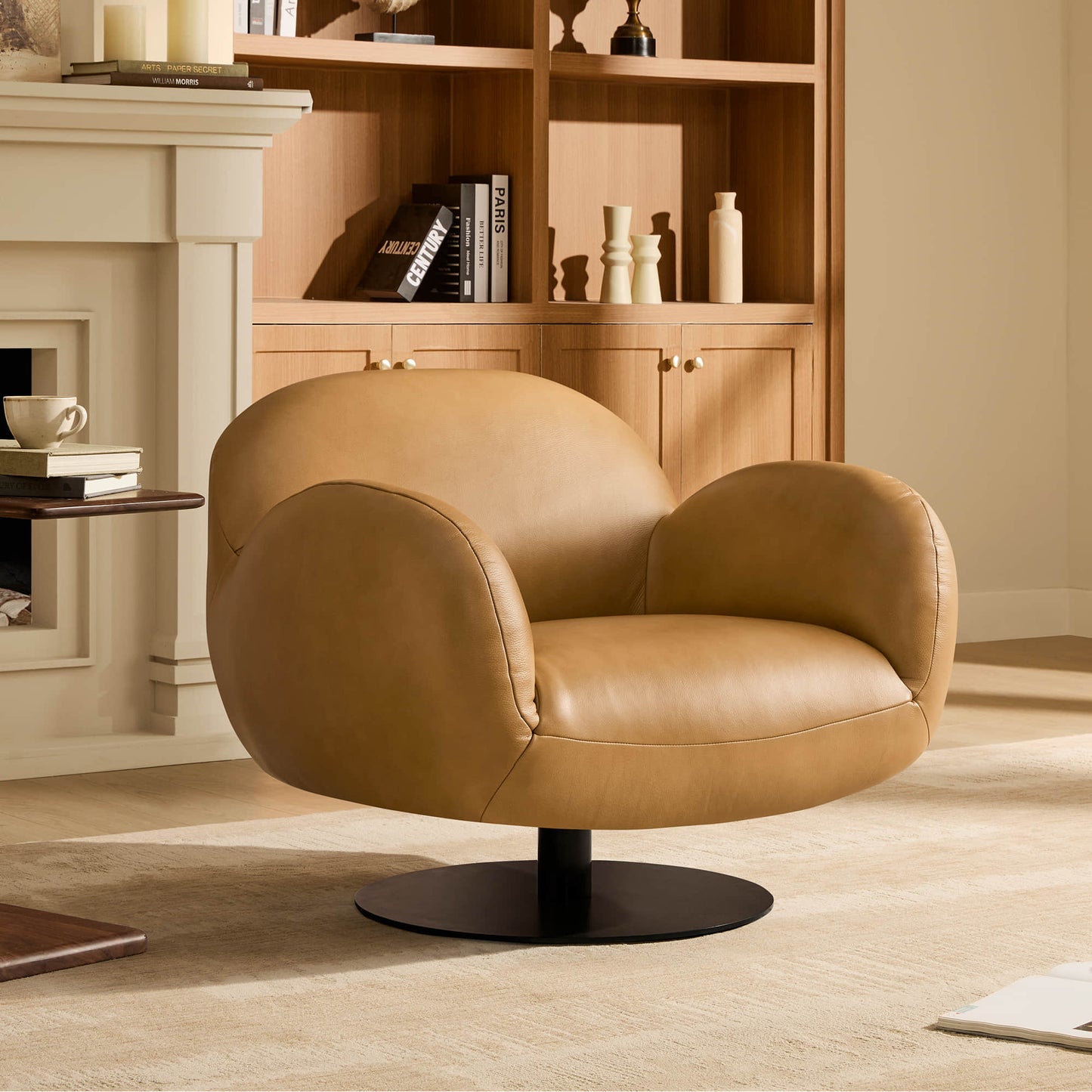 Swivel Accent Chair in Cloud Puffy Genuine Leather