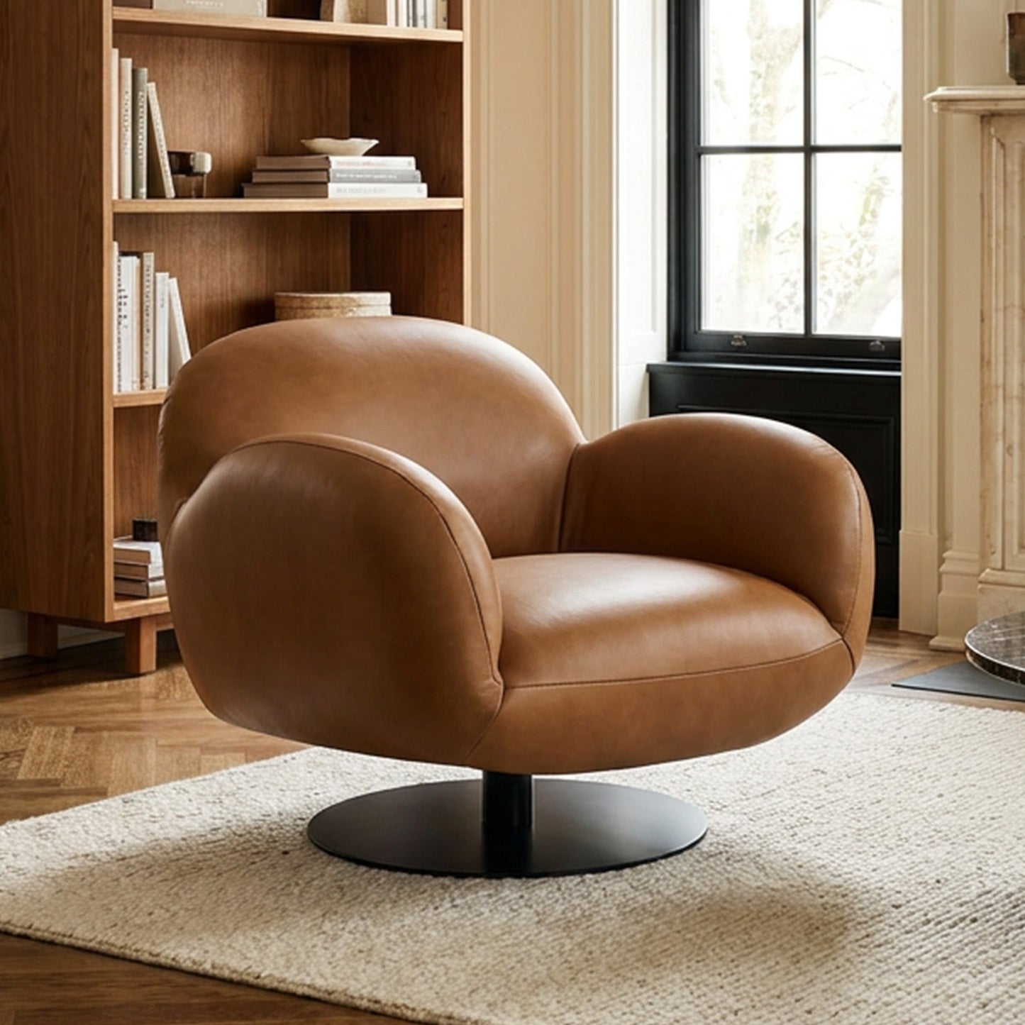 Swivel Accent Chair in Cloud Puffy Genuine Leather