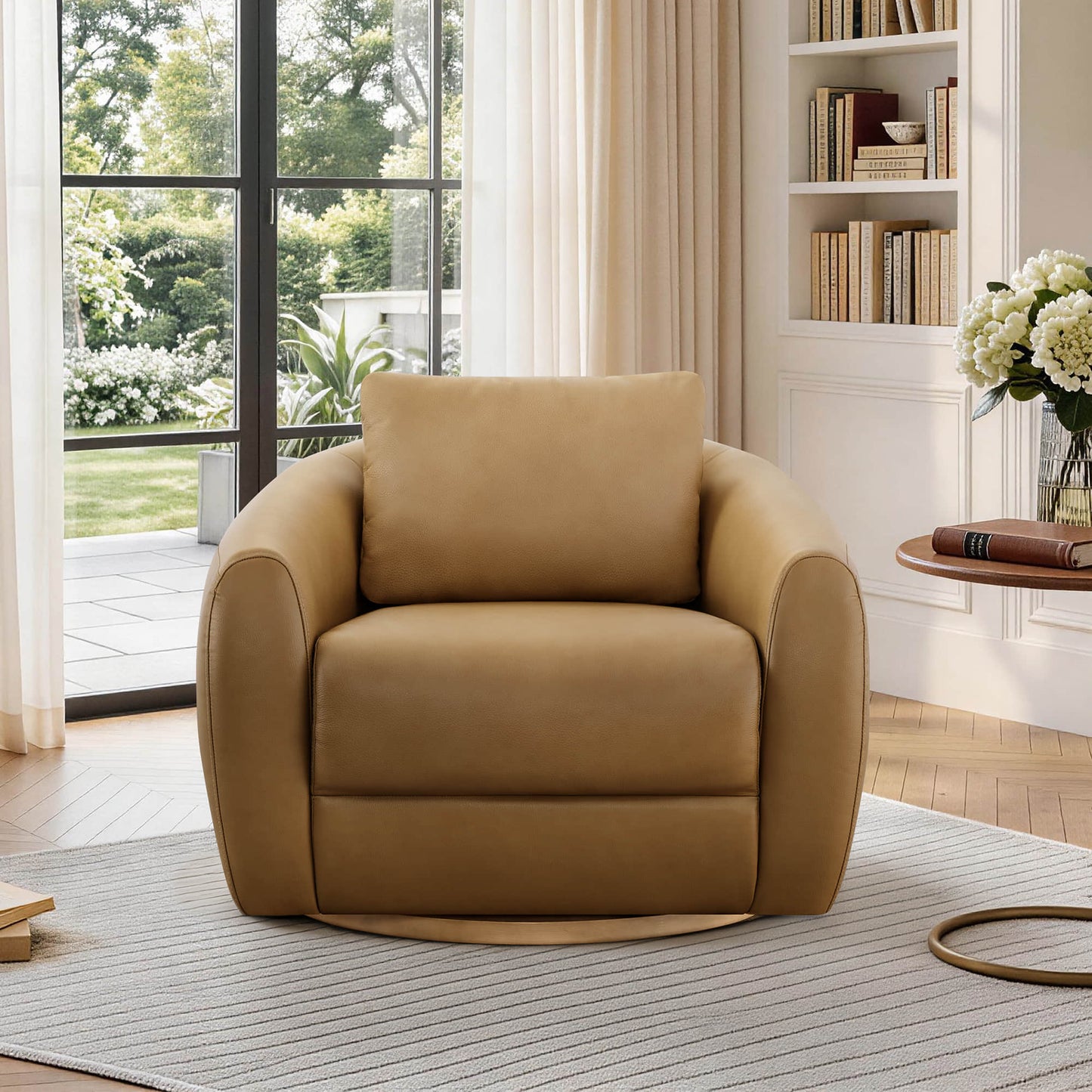 Swivel Accent Chair in Genuine Leather with Modern Design