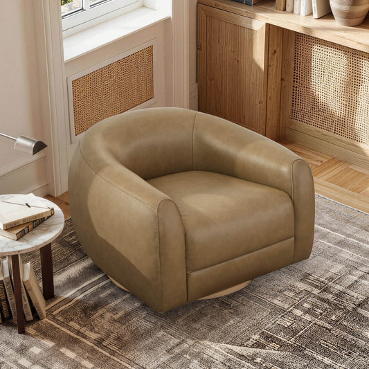 Swivel Accent Chair in Genuine Leather with Modern Design