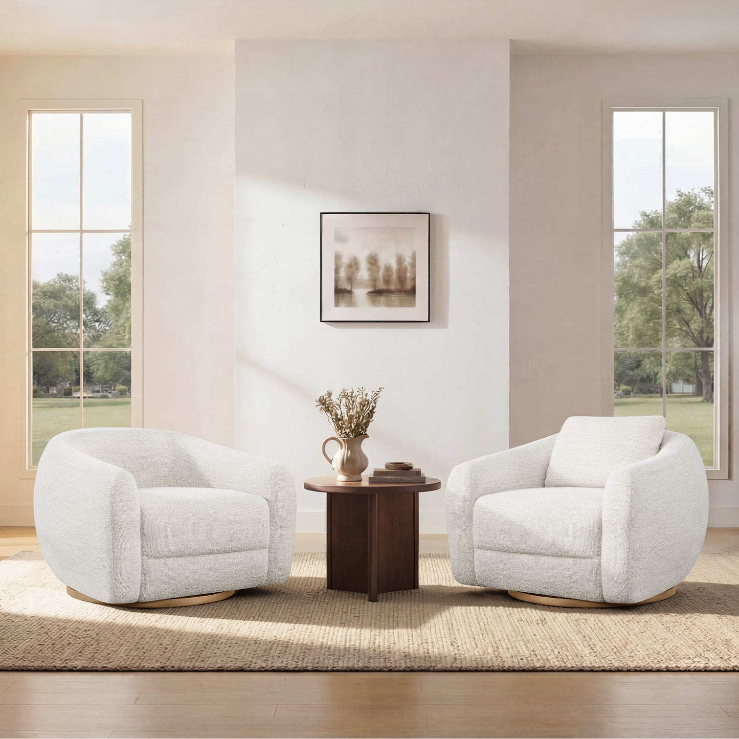Swivel Accent Chair in Genuine Leather with Modern Design