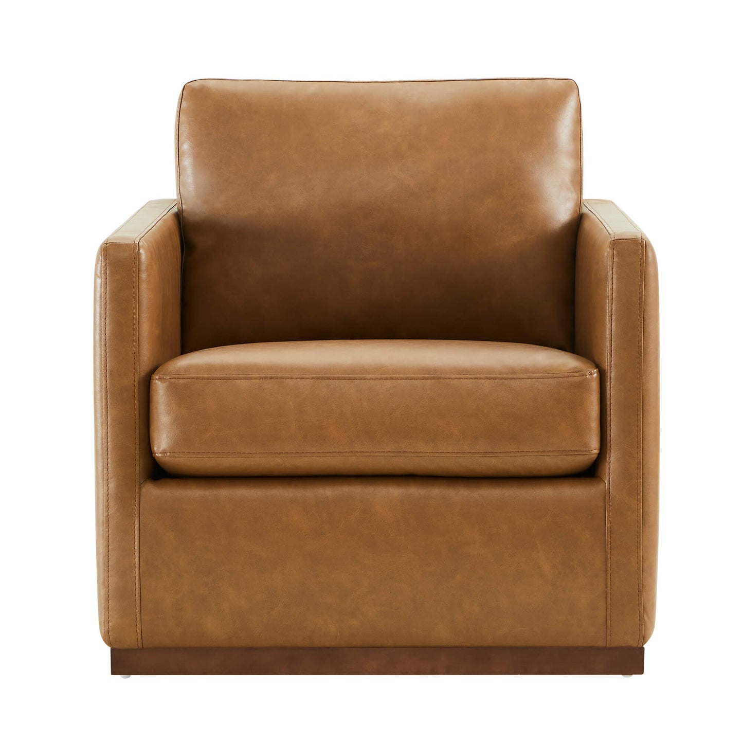 Swivel Accent Chair with Wooden Base and Curved Design
