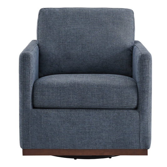 Swivel Accent Chair with Wooden Base and Curved Design