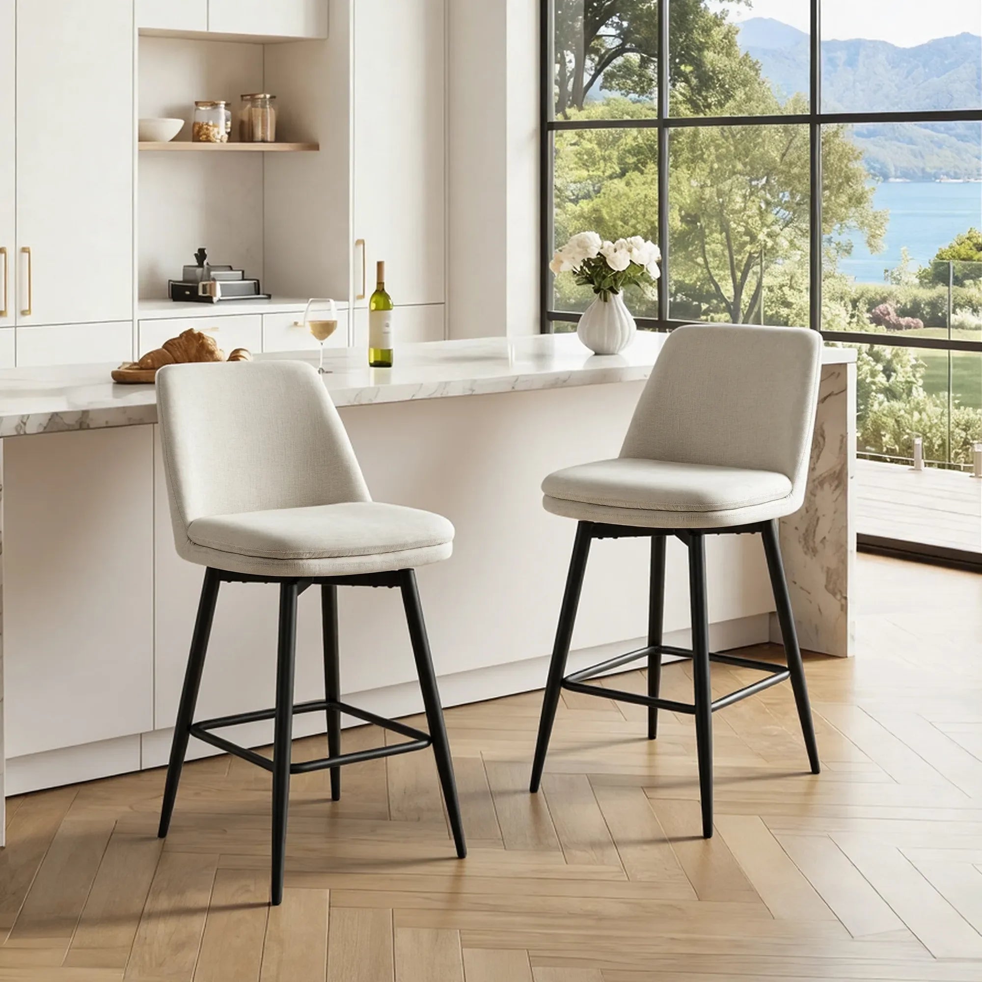 Swivel Bar Stool in Soft Fabric with Modern Design