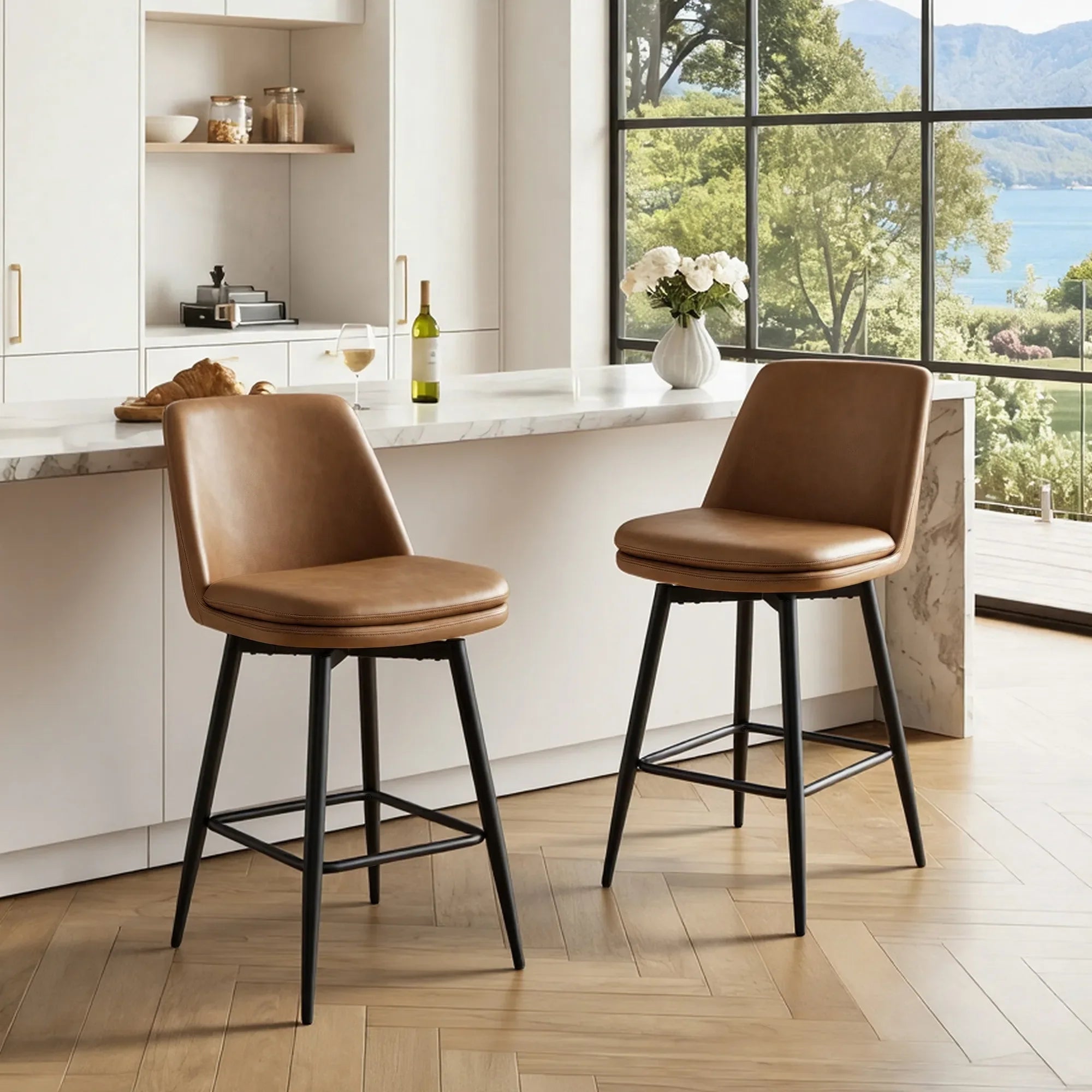 Swivel Bar Stool in Soft Fabric with Modern Design