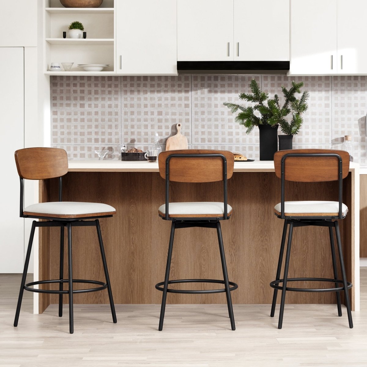 Swivel Bar Stools with Upholstered Seat and Back Rest