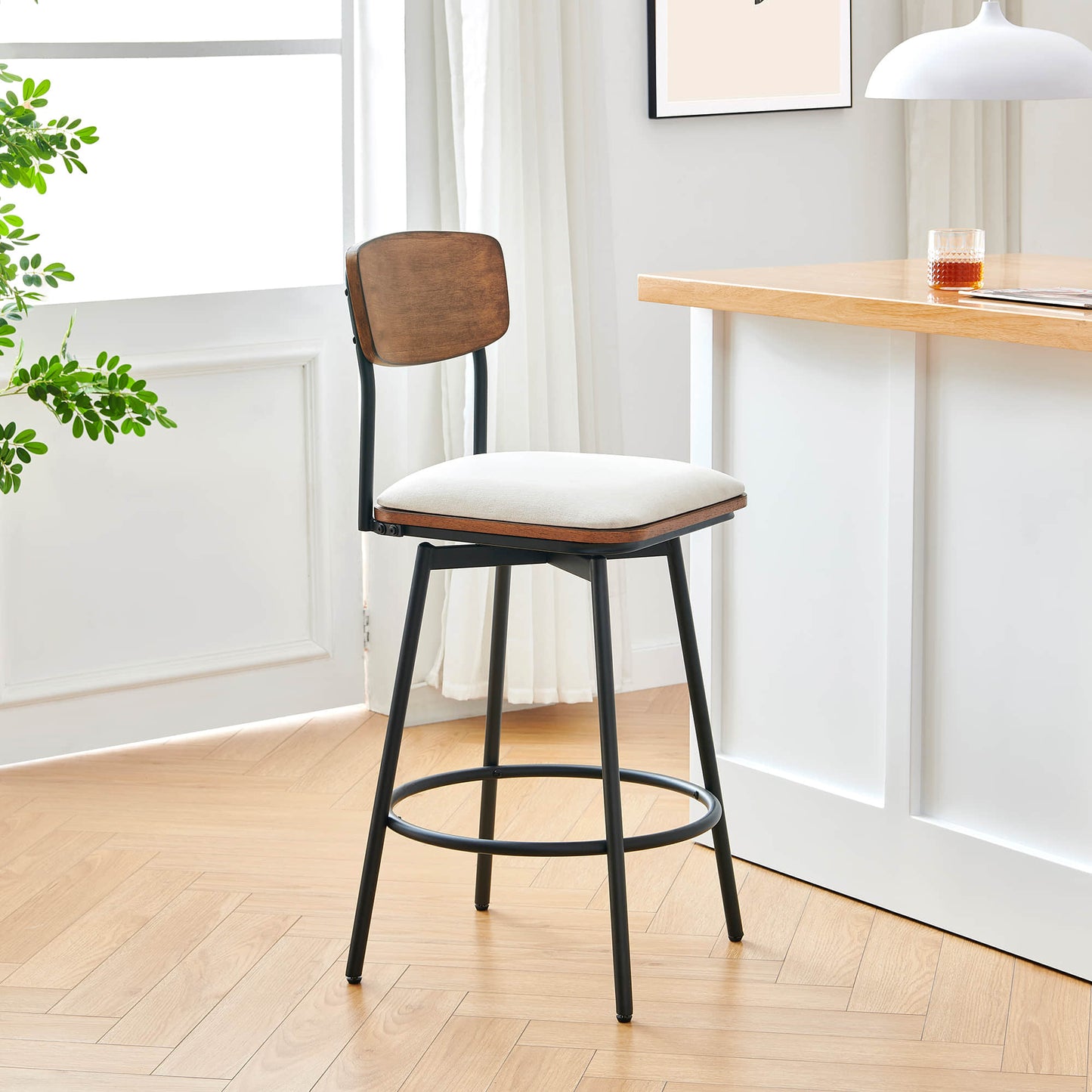 Swivel Bar Stools with Upholstered Seat and Back Rest