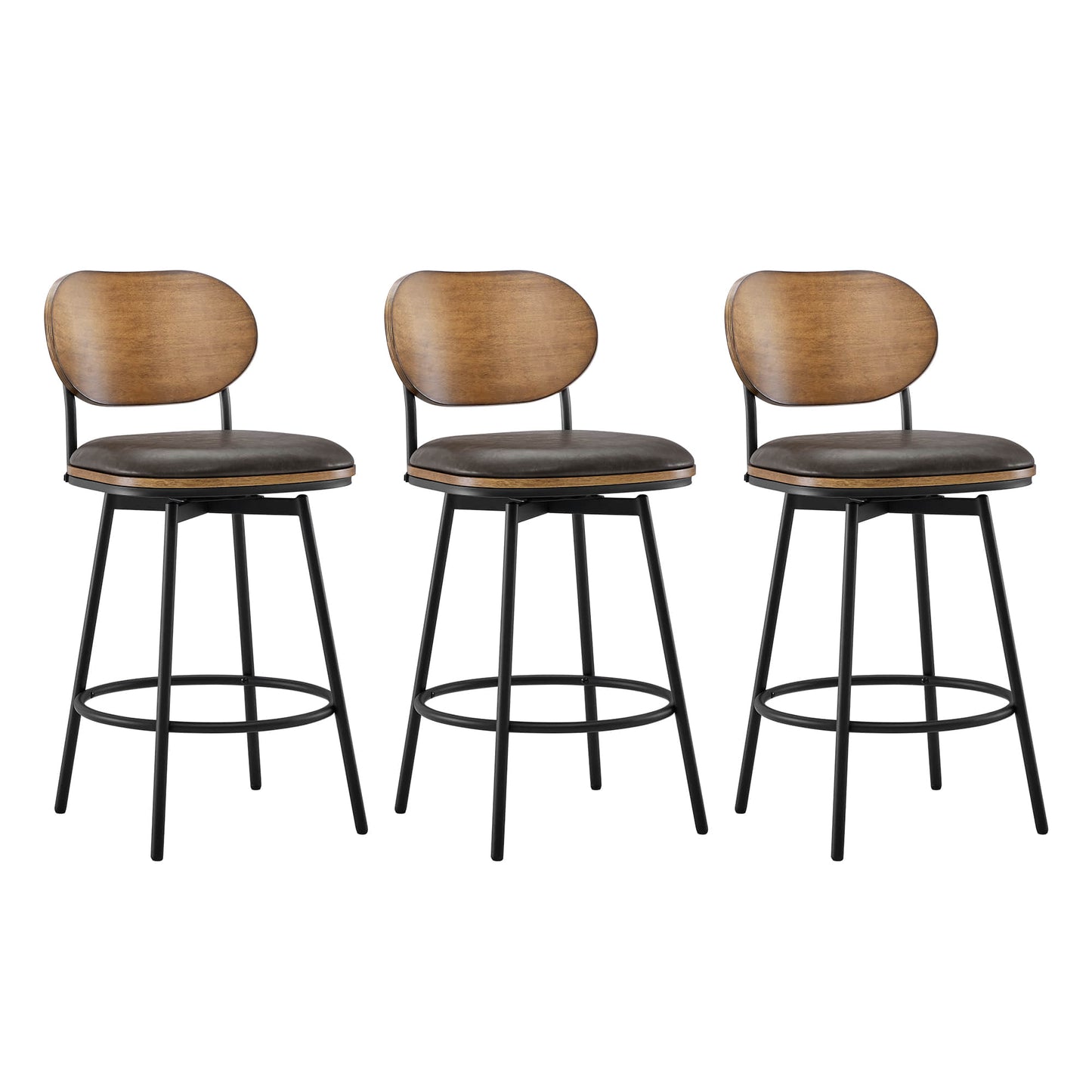 Swivel Bar Stools with Upholstered Seat and Back Rest