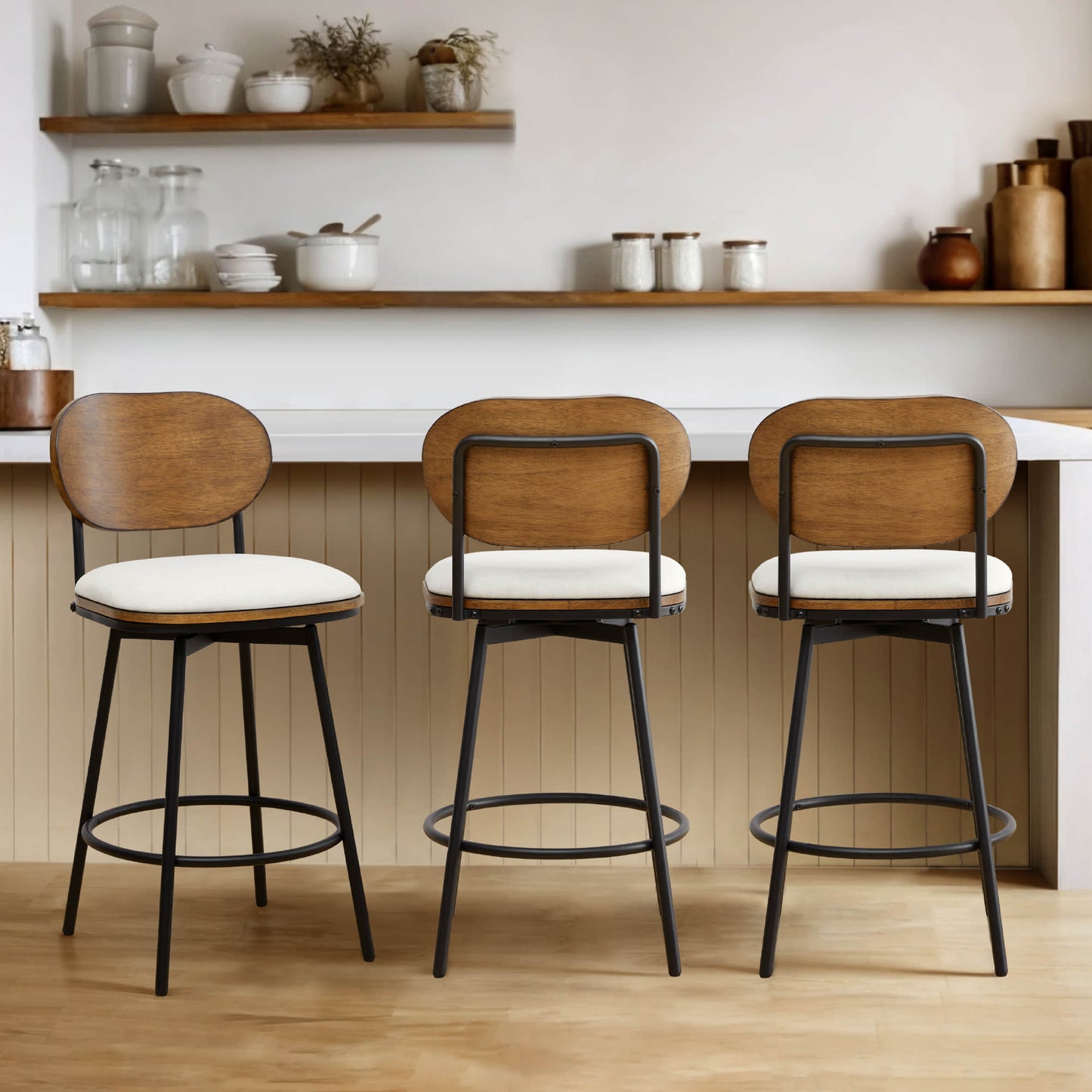 Swivel Bar Stools with Upholstered Seat and Back Rest