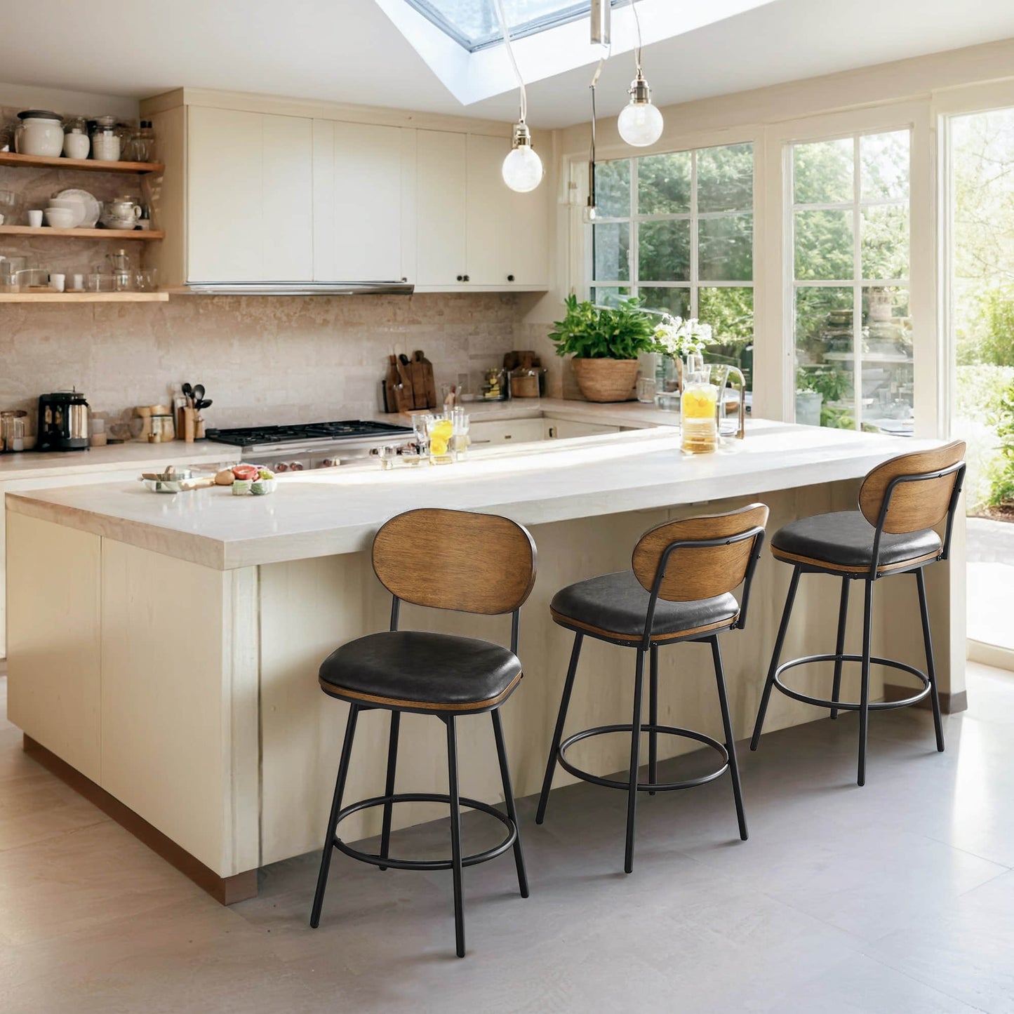 Swivel Bar Stools with Upholstered Seat and Back Rest