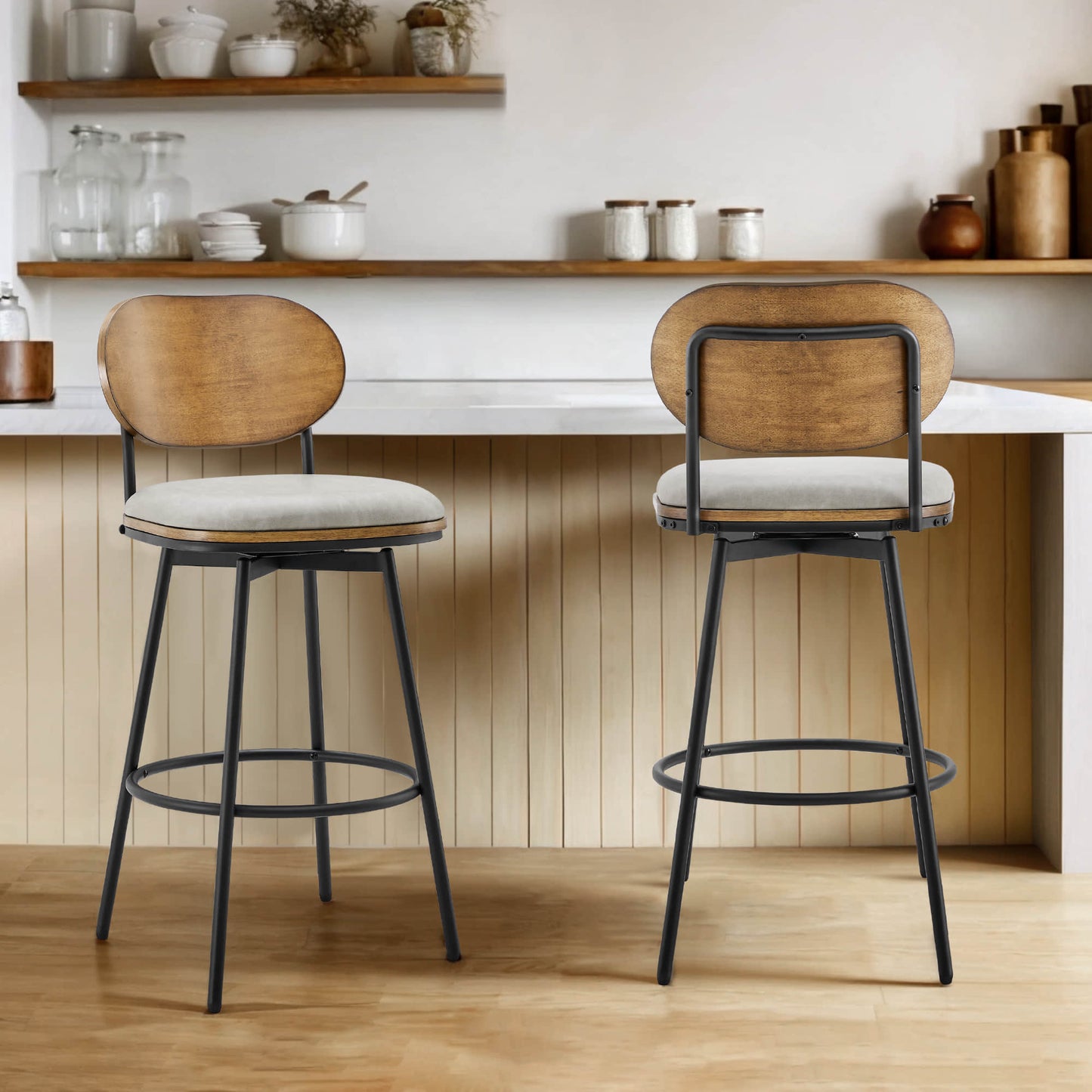 Swivel Bar Stools with Upholstered Seat and Back Rest