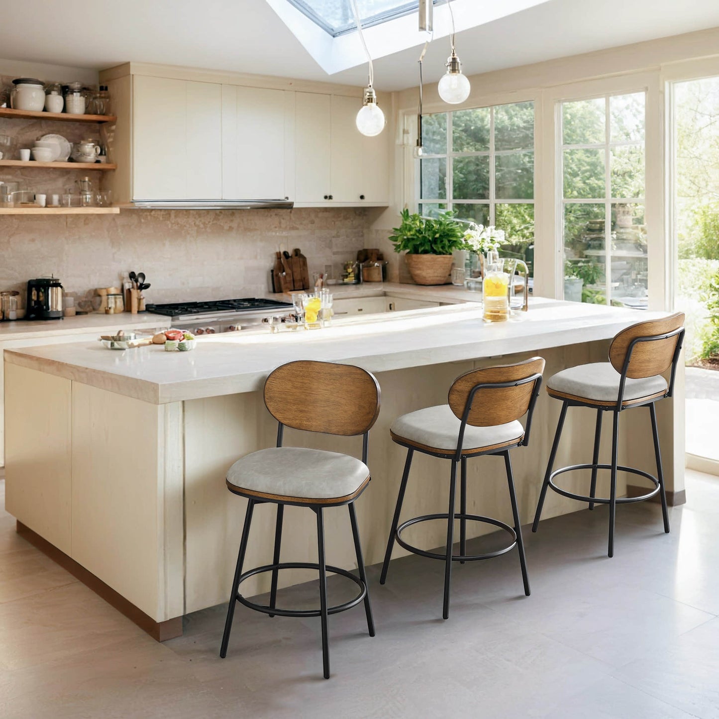 Swivel Bar Stools with Upholstered Seat and Back Rest