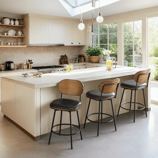 Swivel Bar Stools with Upholstered Seat and Back Rest