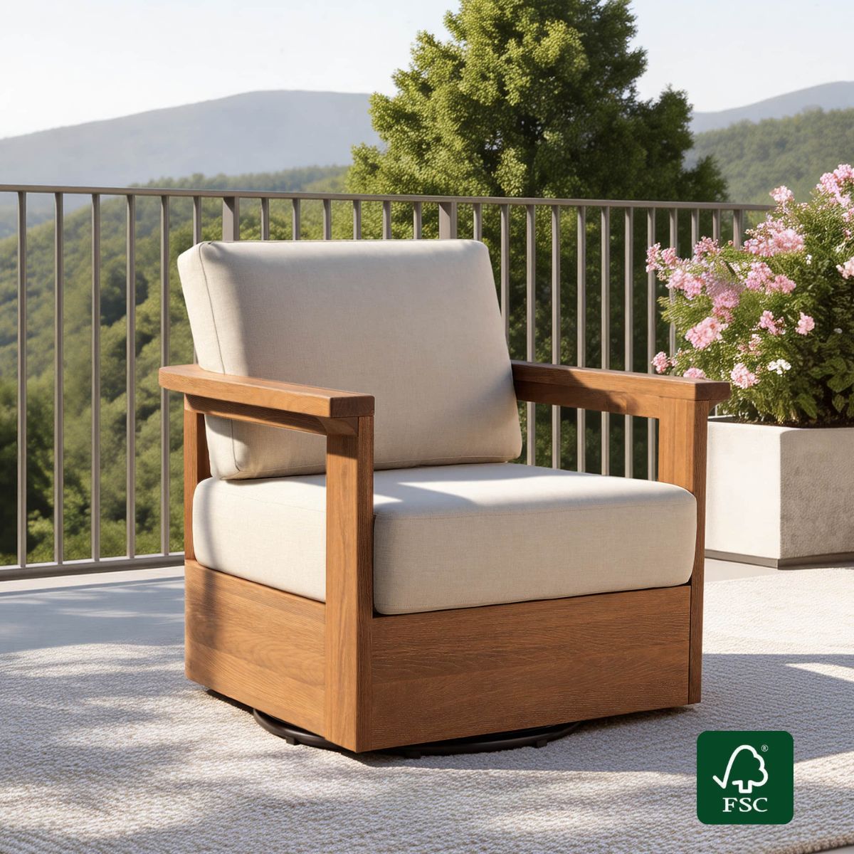 Swivel Chair in Acacia Wood with Modern Design