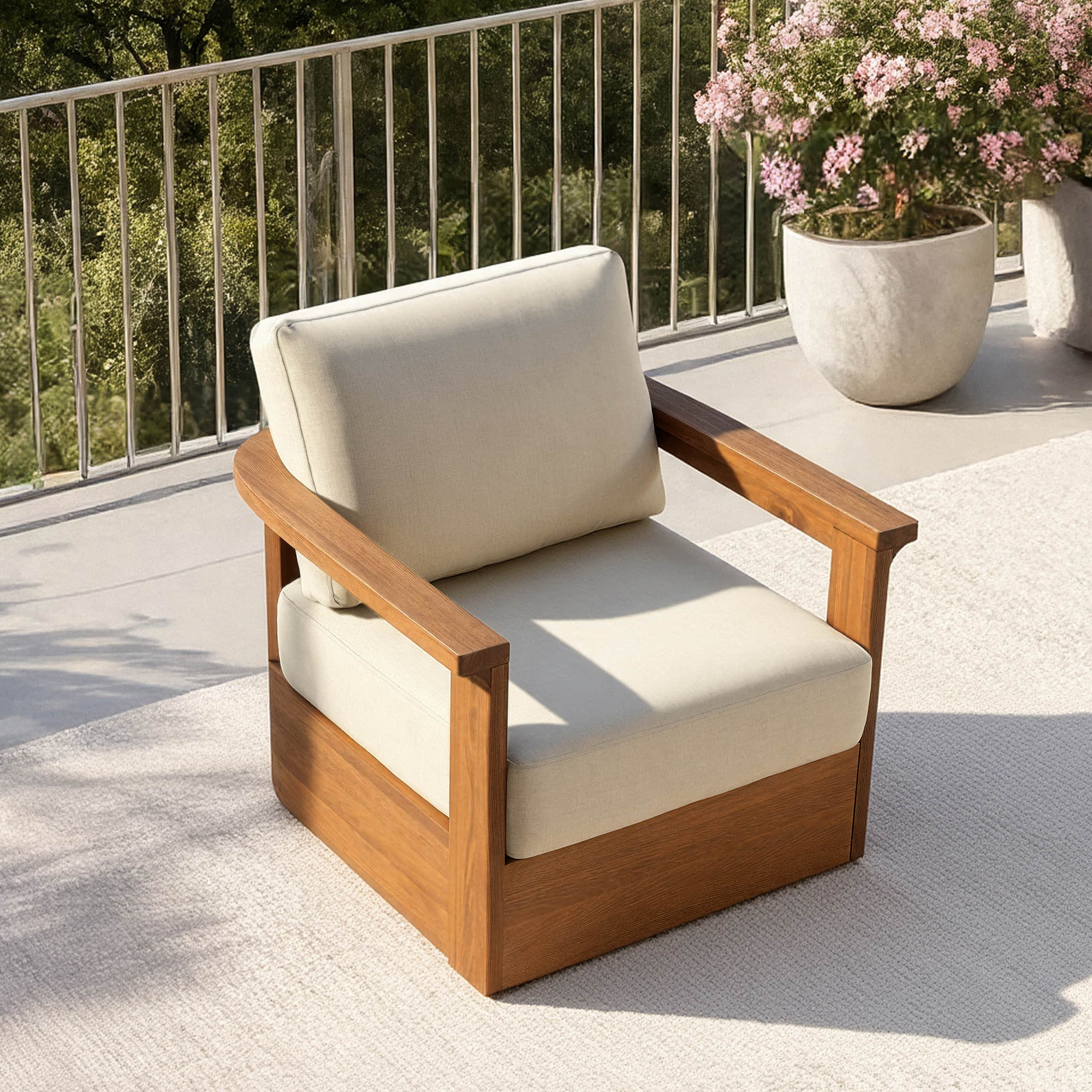 Swivel Chair in Acacia Wood with Modern Design