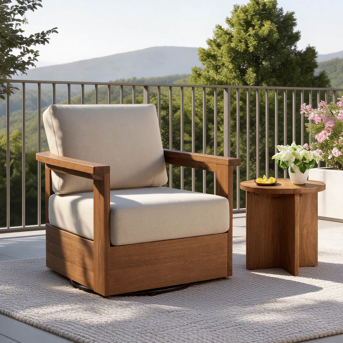 Swivel Chair in Acacia Wood with Modern Design