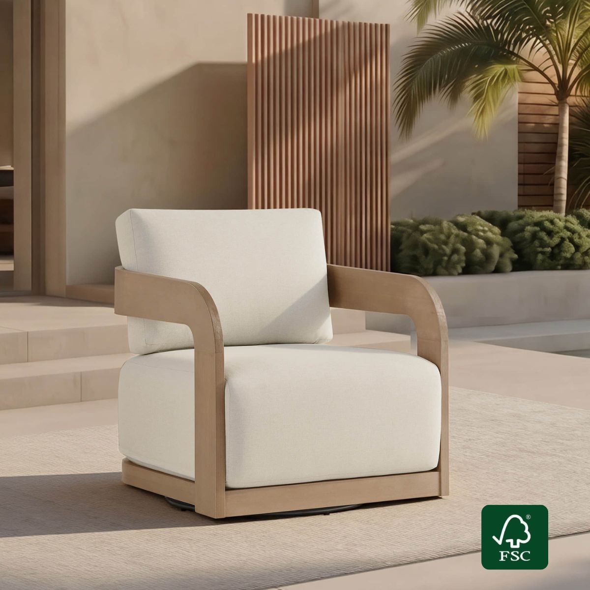 Swivel Chair in Eucalyptus Wood with Modern Design