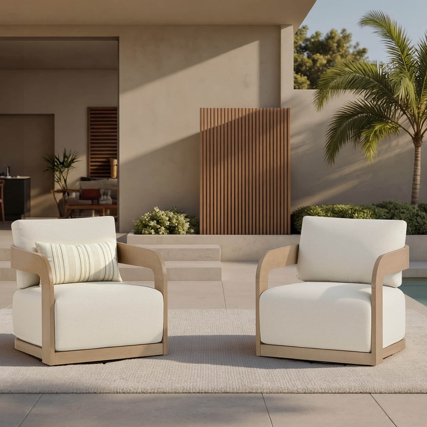 Swivel Chair in Eucalyptus Wood with Modern Design