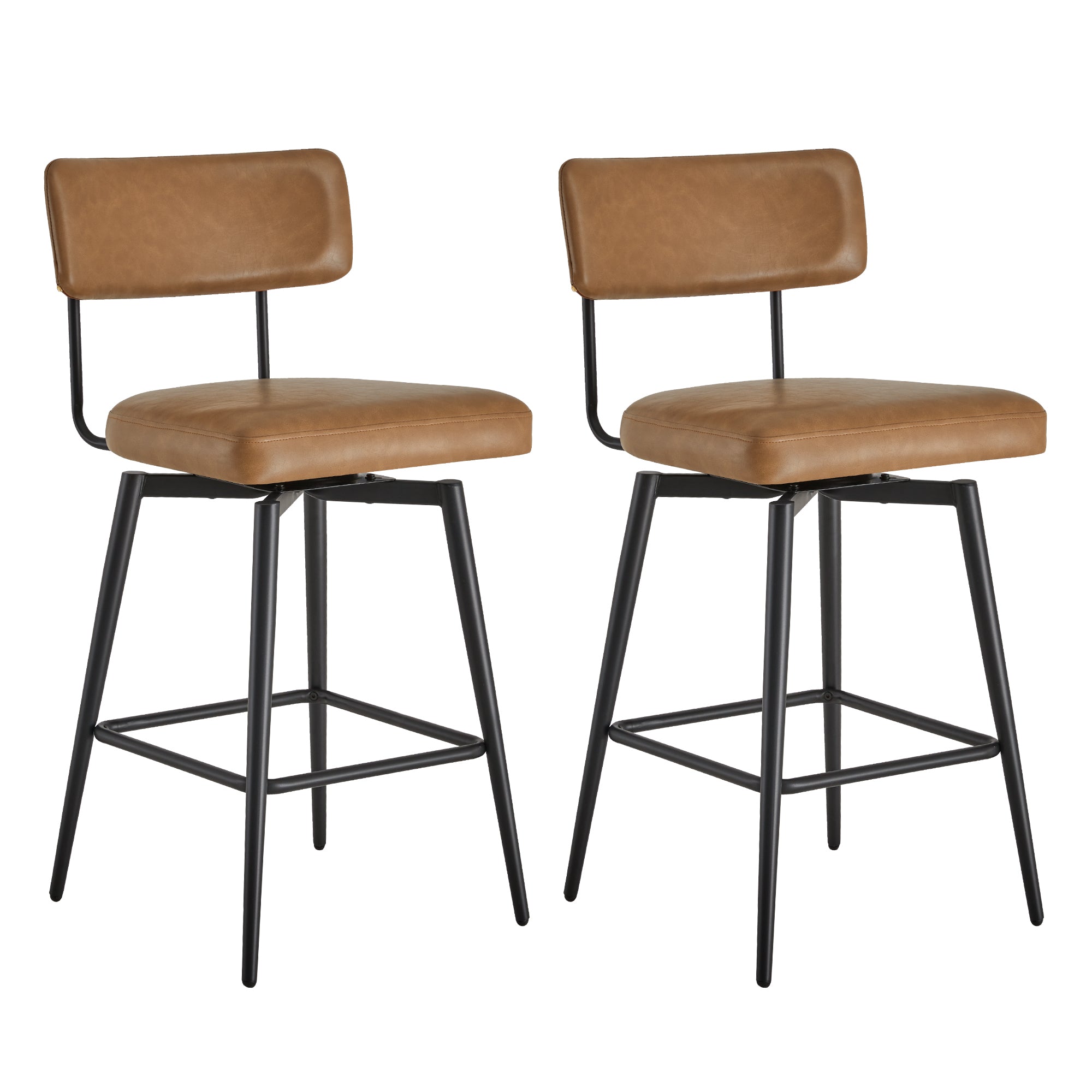 Swivel Counter Stools with Wooden Seat and Metal Frame