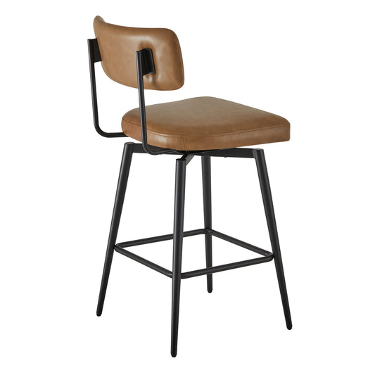 Swivel Counter Stools with Wooden Seat and Metal Frame
