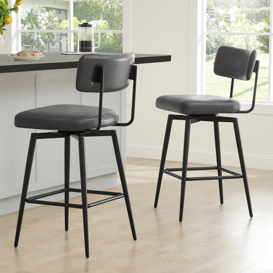 Swivel Counter Stools with Wooden Seat and Metal Frame