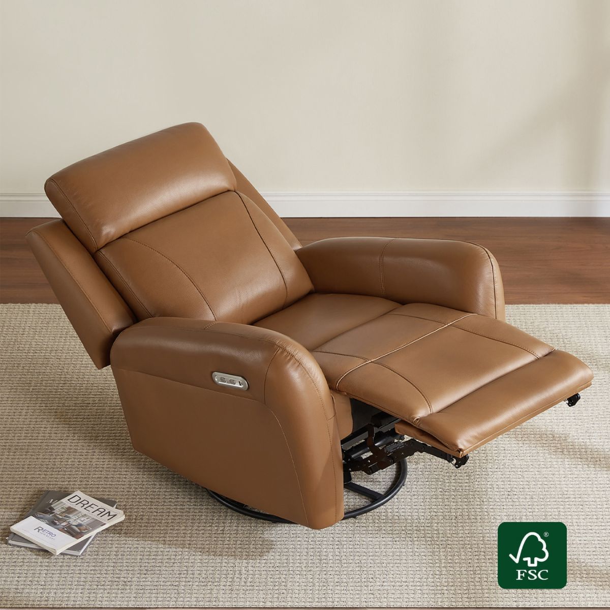 Swivel Glider Recliner in Genuine Leather with Power Function