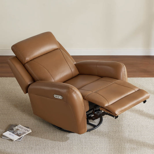 Swivel Glider Recliner in Genuine Leather with Power Function
