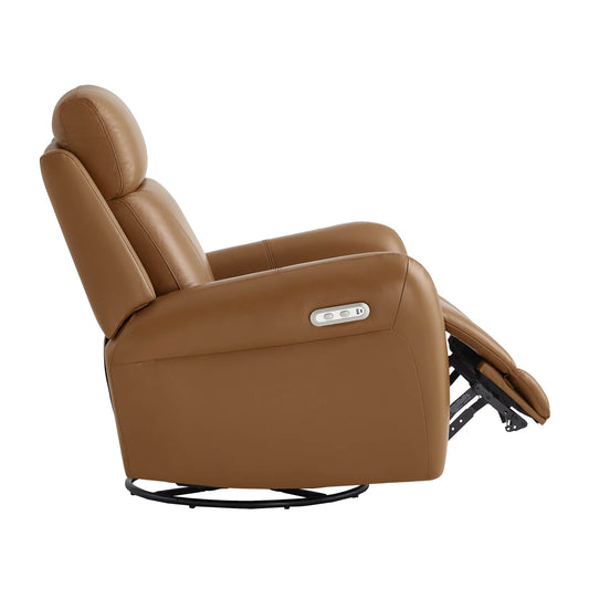 Swivel Glider Recliner in Genuine Leather with Power Function