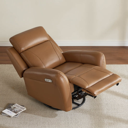 Swivel Glider Recliner in Genuine Leather with Power Function