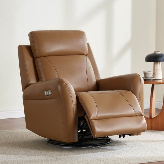 Swivel Glider Recliner in Genuine Leather with Power Function