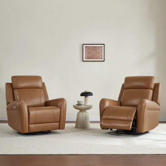 Swivel Glider Recliner in Genuine Leather with Power Function