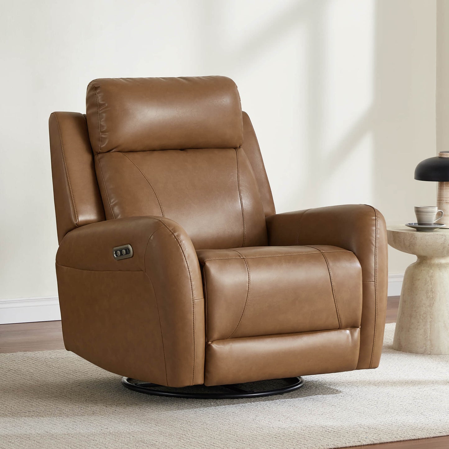 Swivel Glider Recliner in Genuine Leather with Power Function