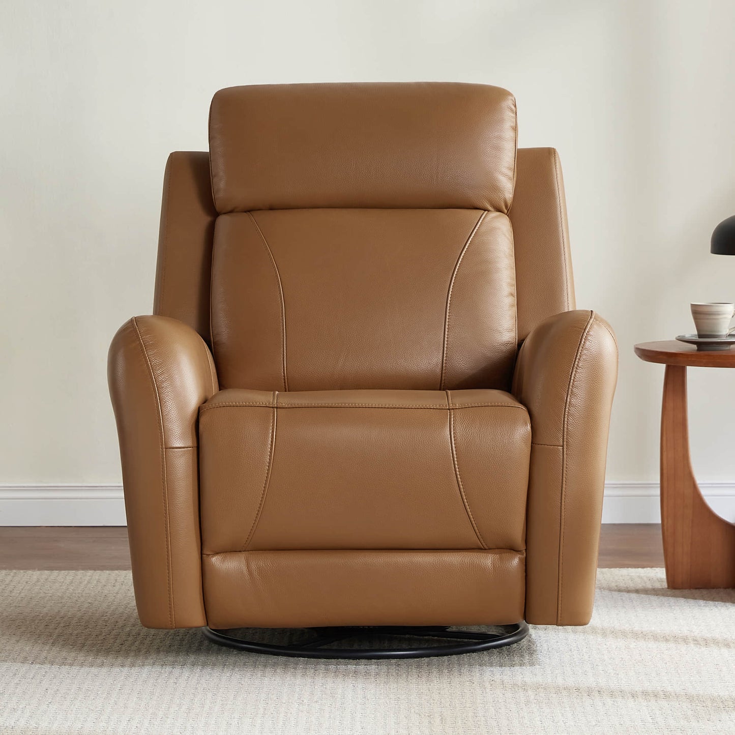 Swivel Glider Recliner in Genuine Leather with Power Function
