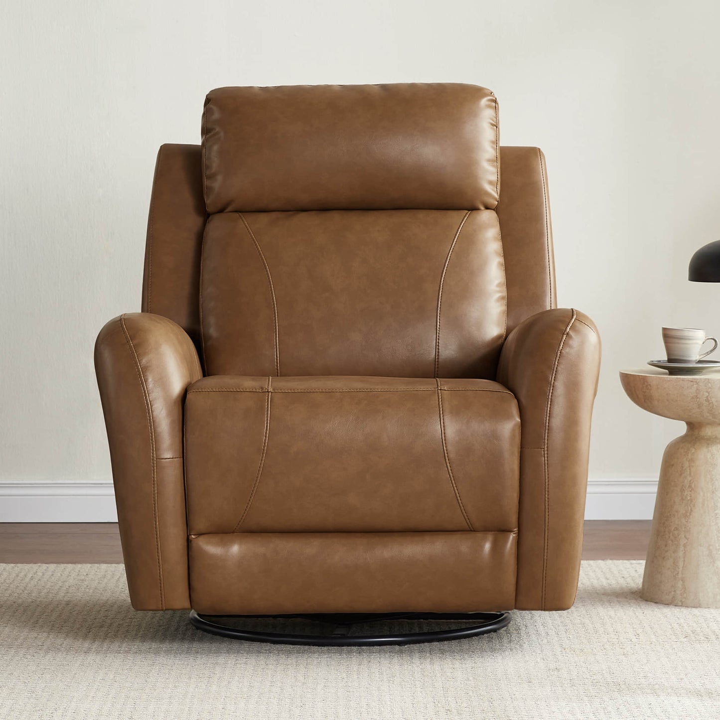 Swivel Glider Recliner in Genuine Leather with Power Function